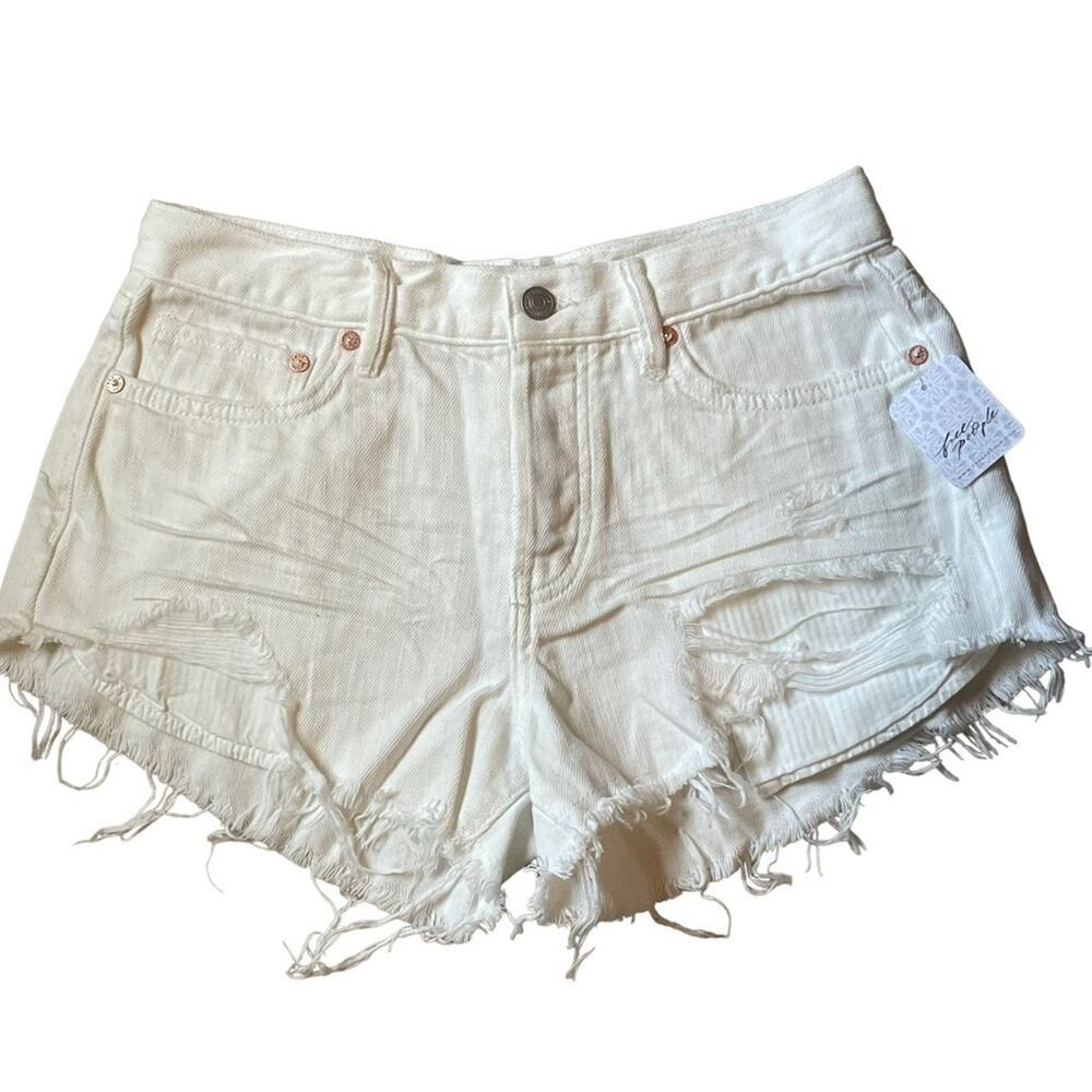 We the Free White Distressed Button Fly White Jean Shorts Size 26 NWT